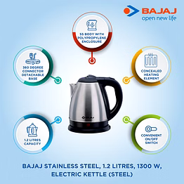 bajaj 1.2 litres stainless steel kettle