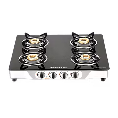 Bajaj CGX4 4-Burner Stainless Steel & Glass Gas Stove – ISI Certified, Manual Ignition (Black)