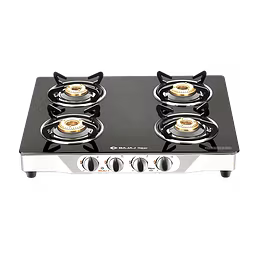 Bajaj CGX4 4-Burner Stainless Steel &amp; Glass Gas Stove – ISI Certified, Manual Ignition (Black)