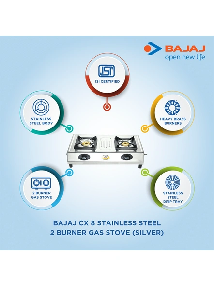 Bajaj CX 8 Stainless Steel 2 Burner Gas Stove-2-Stainless Steel-2 years on product 5 years on burner-1
