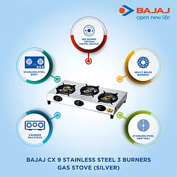 Bajaj CX 9 Stainless Steel 3 Burner Gas Stove – Efficient &amp; Stylish Cooking