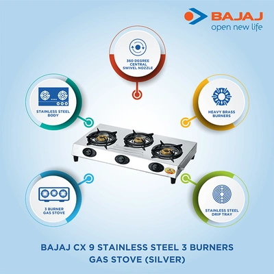 bajaj gas stove 3 burner steel