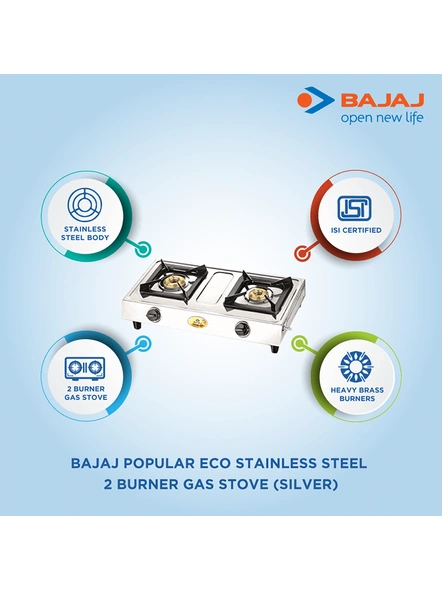 Bajaj Popular Eco 2 Burner Stainless Steel Gas Stove-2-Stainless Steel-2 years on product 7 years on burner-1