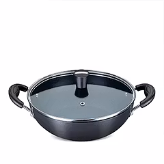 Nirlep Ebony 2 Ltr 22 Cm Hard Anodized Induction Deep Kadhai with Lid 3 mm