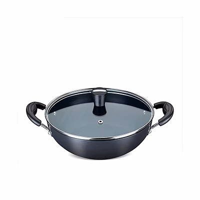 nirlep ebony 2 ltr 22 cm hard anodized induction deep kadhai with lid 3 mm