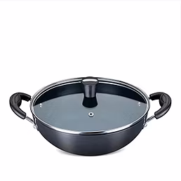 Nirlep Ebony 3.1 Ltr 24 Cm Hard Anodized Induction Deep Kadhai with Lid 3 mm