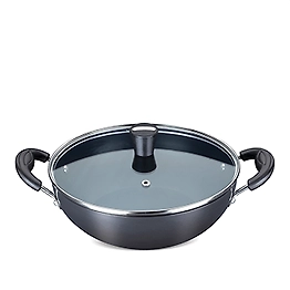 Nirlep Ebony 3.1 Ltr 24 Cm Hard Anodized Induction Deep Kadhai with Lid 3 mm