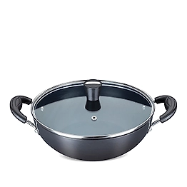 Nirlep Ebony 4.25 Ltr 26 Cm Hard Anodized Induction Deep Kadhai with Lid 3 mm