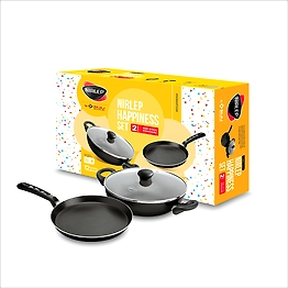 Nirlep Sakhi Non Stick Happiness Set, Induction Compatible Flat Tawa & Kadhai with Glass Lid