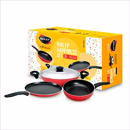 Nirlep Sakhi Non Stick Happiness Set, Induction Compatible Flat Tawa, Fry Pan &amp; Kadhai with SS Lid