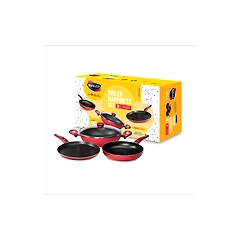 Nirlep Sakhi Non Stick Happiness Set, Induction Compatible Flat Tawa, Fry Pan & Kadhai with Glass Lid