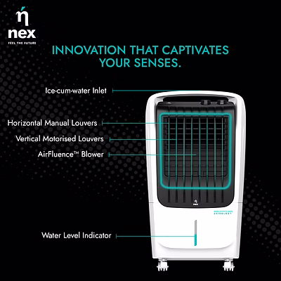 nex by bajaj pac p1 25 l personal cooler | 882 cubic feet per minute | high torque peaktorq motor | 2 years warranty | white