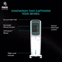 NEX by Bajaj TAC T1 40 L Tower Cooler | 20% Higher Air Thrust | High Torque Peaktorq Motor | 2 Years Warranty | White