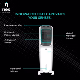 nex by bajaj tac t1 40 l tower cooler | 20% higher air thrust | high torque peaktorq motor | 2 years warranty | white