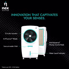NEX by Bajaj DAC D2 75 L Desert Air Cooler | 20% Higher Air Thrust | High Torque Peaktorq Motor | 2 Years Warranty | White