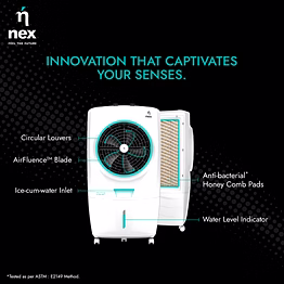 nex by bajaj dac d2 75 l desert air cooler | 20% higher air thrust | high torque peaktorq motor | 2 years warranty | white