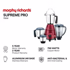 MORPHY RICHARDS Mixer Grinder Supreme PRO 750W (640126) Metallic RED & Dark Grey