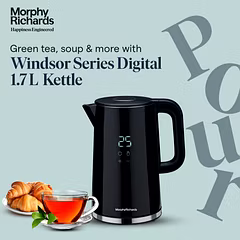 Morphy Richards Windsor Series 1.7L Digital Electric Kettle – 2000W, Touch Control, Temperature Settings