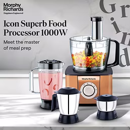 Morphy Richards Icon Superb 1000W Food Processor – 16-in-1 Functions, Quadra Flow Technology