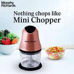 Morphy Richards 300-Watt Electric Chopper – Rose Gold | 840ml Bowl | 4-Blade System | Whisking Attachment | 2-Year Warranty