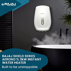 Bajaj Shield Series Aerono 1L 3KW Instant Water Heater/Geyser – Non-Stick Heating Element, 6 Bar Pressure, Shock Resistant & Rust Proof, 3-Year Warranty (White)