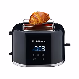 Morphy Richards Windsor Series Digital 2-Slice 800W Pop-Up Toaster | 8 Browning Levels, Reheat & Defrost, Wide Slots, Bun Warmer, Dust Cover, Removable Crumb Tray – Black