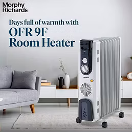 Morphy Richards 2400W Oil-Filled Radiator Room Heater | 9 Fins, Adjustable Thermostat, 3 Heat Settings, Overheat Protection, Portable Design