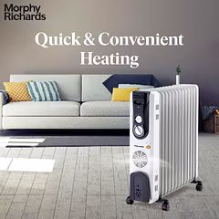 Morphy Richards OFR 13F 2900W Oil-Filled Radiator Room Heater | 13 Fins, Adjustable Thermostat, Overheat & Tip-Over Protection, White