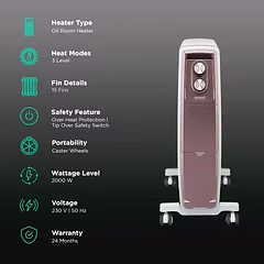 Morphy Richards Thermocore XR Analog 2000W Oil-Free Radiator Room Heater | 15 Fins, Twin Copper Heating Elements, Silent Operation, 4-Year Warranty