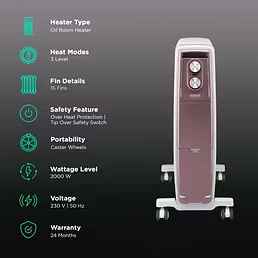 Morphy Richards Thermocore XR Analog 2000W Oil-Free Radiator Room Heater | 15 Fins, Twin Copper Heating Elements, Silent Operation, 4-Year Warranty