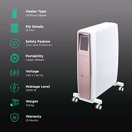 Morphy Richards Thermocore XR 2000W Wi-Fi Enabled Oil-Free Radiator Room Heater | 15 Fins, Twin Copper Heating Elements, Smart Control with Alexa &amp; Google Assistant