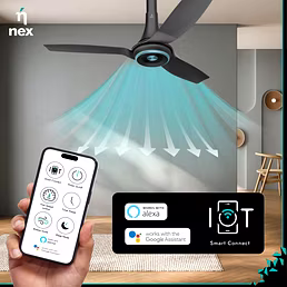 NNEX Dryft A95 BLDC IOT 1200mm 5 Star Rated Premium Ceiling Fan with Remote Control| 20% Higher Air Thrust|WiFi | Works with Nexlife app, Alexa &amp; Google | ABS Blade for Low Noise |Energy Saving (Grey)