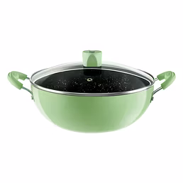 Nirlep NutriHealth Pro Induction Deep Kadai 28 cm with Glass Lid | 5L Capacity | Silver Ion Coating | Metal Spoon Friendly | Soft Touch Handle | Multipurpose Kadhai | 18-Month Guarantee