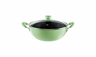 Nirlep NutriHealth Pro Induction Deep Kadai 28 cm with Glass Lid | 5L Capacity | Silver Ion Coating | Metal Spoon Friendly | Soft Touch Handle | Multipurpose Kadhai | 18-Month Guarantee