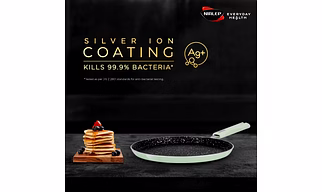 Nirlep NutriHealth Flat Tawa 29 cm | Silver Ion Coating | Metal Spoon Friendly | Soft Touch Handle | Non-Stick Tawa for Roti, Dosa & Pancake | 18-Month Guarantee