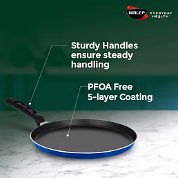 Nirlep NutriHealth 28 cm Non-Stick Aluminium Flat Griddle | Extra Thick Base | Model NHFG28 | Ideal for Roti, Paratha, Chilla, Pancake | Gas & Induction Compatible