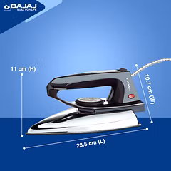 Bajaj DX-2 600W Dry Iron | Advanced Soleplate with Anti-Bacterial German Coating | 180° Swivel Cord | Cool Touch Handle | 2-Year Warranty (Black, Stainless Steel)