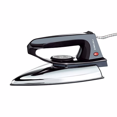 bajaj dx-2 600w dry iron | advanced soleplate with anti-bacterial german coating | 180° swivel cord | cool touch handle | 2-year warranty (black, stainless steel)