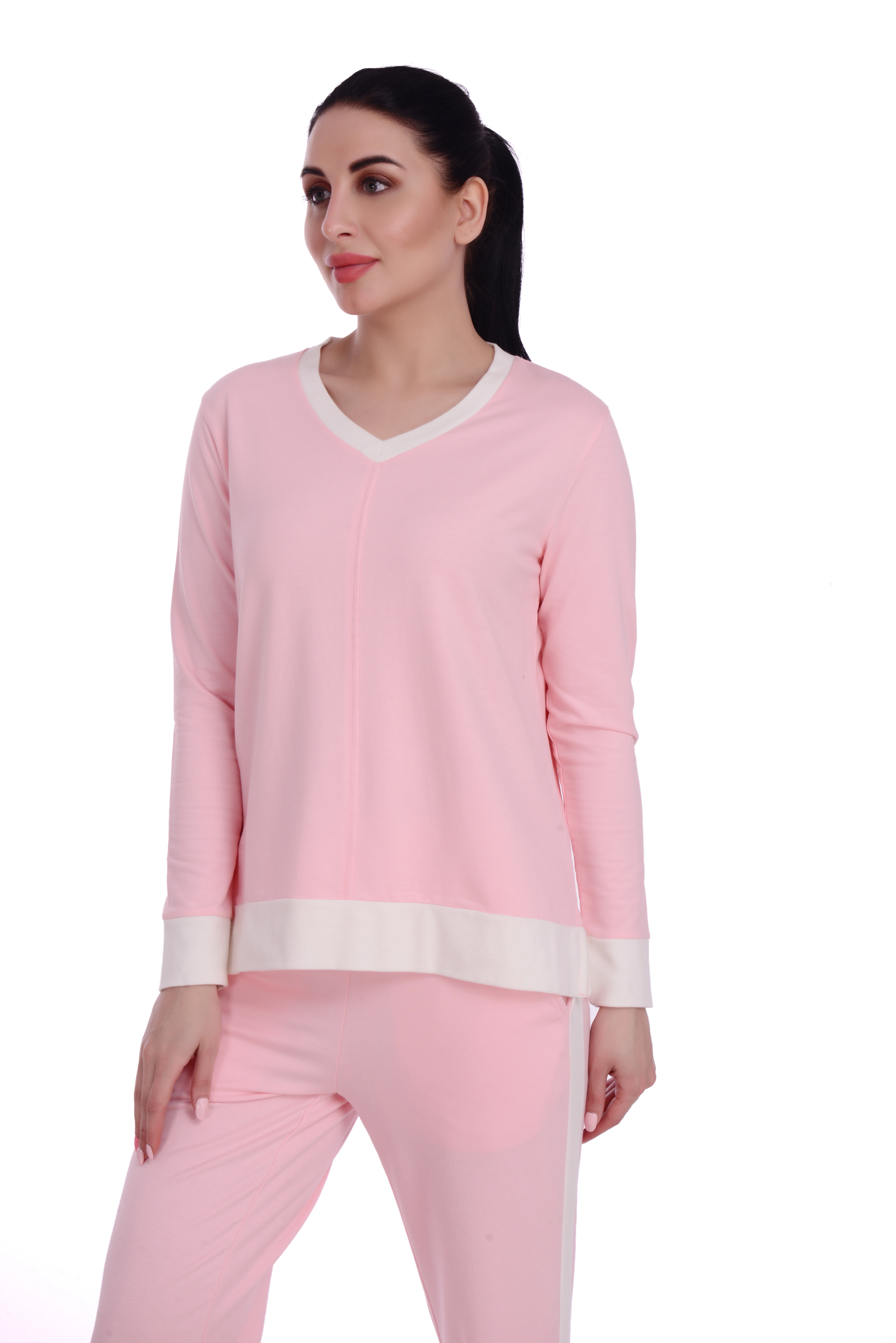 Skotch &amp; Ice Pink V neck Top-25-Pink&amp;white-S-2