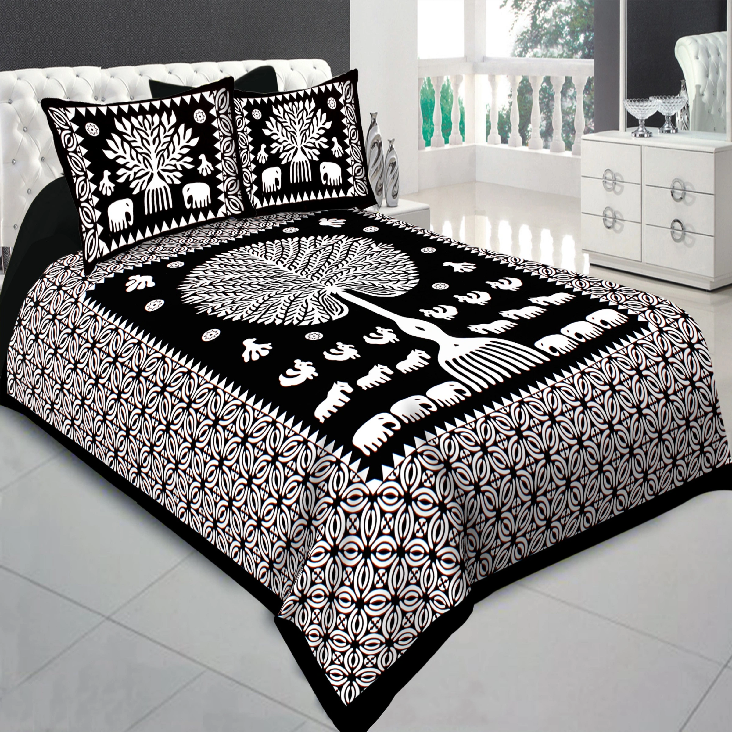 Premium Cotton Double Bedsheet with 2 Pillow Covers – (Cutwork Tree)-CutworkTree