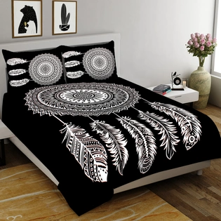 Premium Cotton Bedsheet King Size (93×108 inches) – (Dream Catcher-BW)