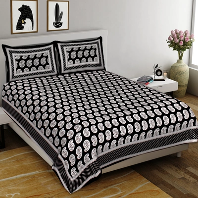 Premium Cotton Bedsheet King Size (93×108 inches) – (Paisley-BW)