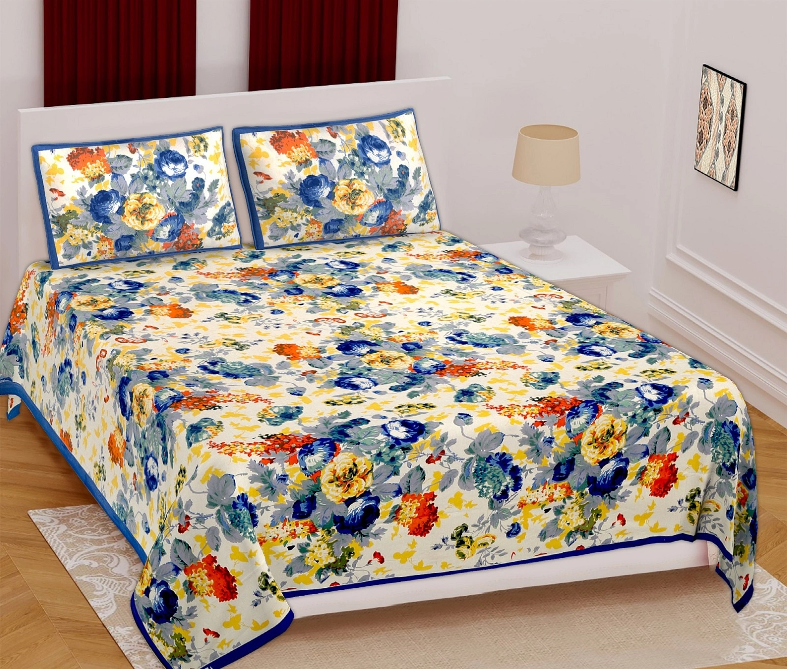 Classic King Size (93x108 inches) Cotton Double Bedsheet with 2 Pillow Covers–(Royal-9-B)-Royal-9-B