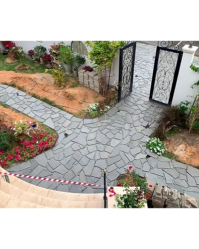 Kandla Grey Sandstone Irregular random size Paving tumbled finish crazy cladding Outdoor exterior designer flooring pathways-3