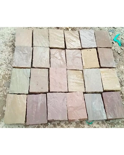 Yellow Multicolor Sandstone Cobble Stone Pavers outdoor garden cube cobble road paver stone Cheap Driveway Cobble Paving Stone-3