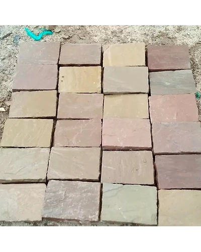 Yellow Multicolor Sandstone Cobble Stone Pavers outdoor garden cube cobble road paver stone Cheap Driveway Cobble Paving Stone-12463908