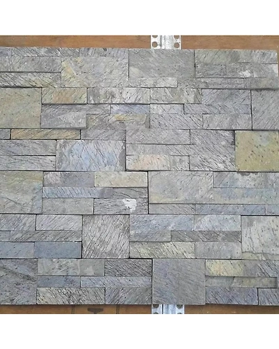 Attractive 3D Ledger Stone Panels Deoli Green Flexible Slate Veneer Wall Cladding Culture Stone Thin Veneer Sheets Interior DIY-12466254