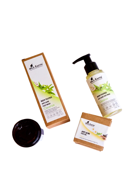 Wild Earth Anti Acne Kit, combo set of Neem Teatree Face Wash &amp; Anti Acne Face Gel (This kit contains 105 ml Anti Acne Face Wash and 60 gms Anti Acne Face Gel)-WEAAK_01