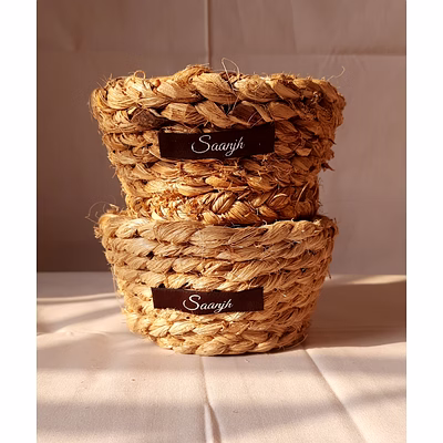 banana fibre handwoven indoor planter - small - pack of 2