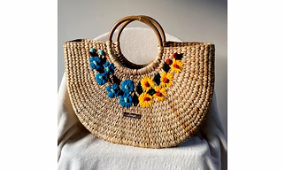 Blue & Yellow Water Reed Handwoven Embroidered Handbag